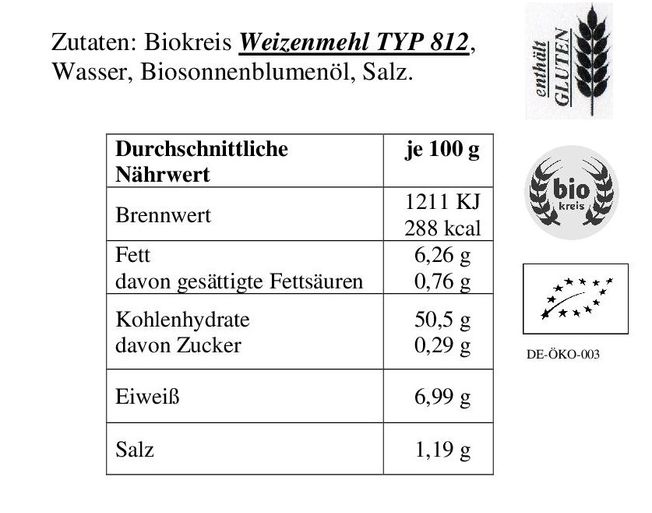 Flammkuchenboden Bio Petit Oval, 32x20 cm, ca. 100 g / Stück